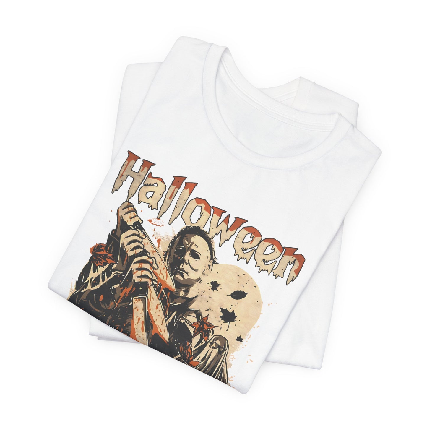 Halloween Horror Graphic Tee — Vintage Pumpkin & Masked Slasher T-Shirt