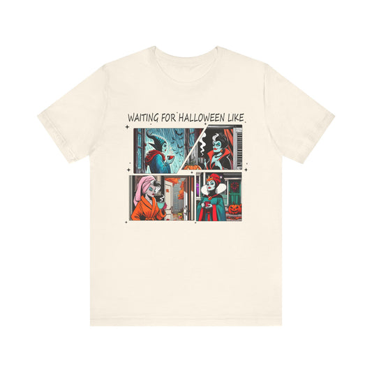 Waiting for Halloween Like tee | Retro Comic Panel Halloween Shirt Villains Fall Season
