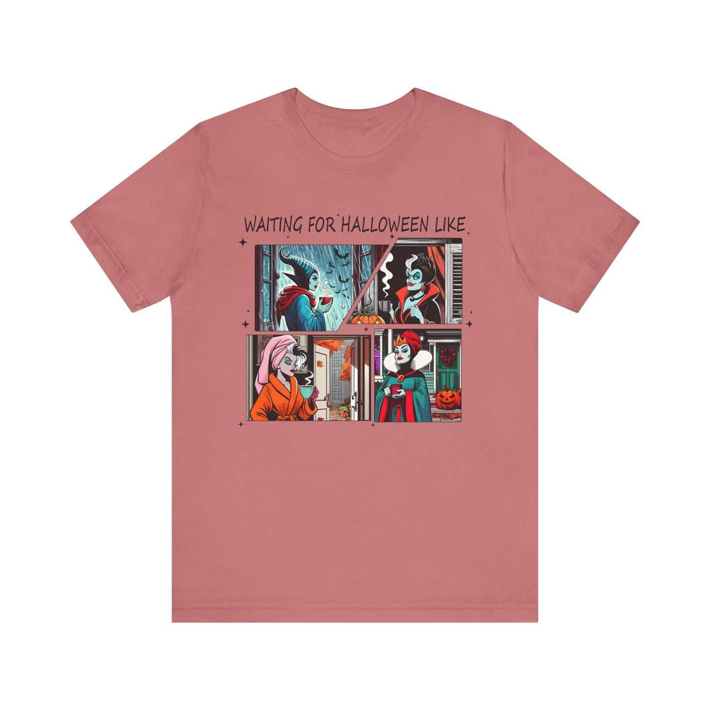 Waiting for Halloween Like tee | Retro Comic Panel Halloween Shirt Villains Fall Season
