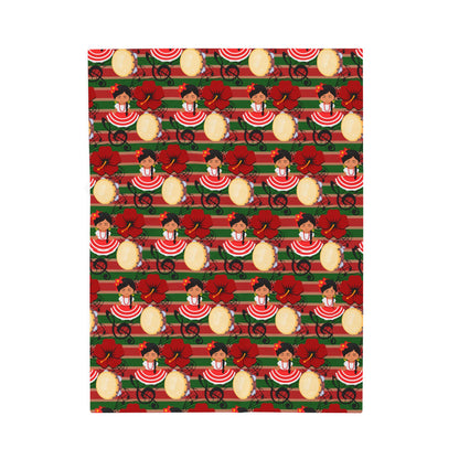 Feliz Navidad Blanket - Puerto Rico Jibara Girl and Maga Flower Navidad Boricua Design