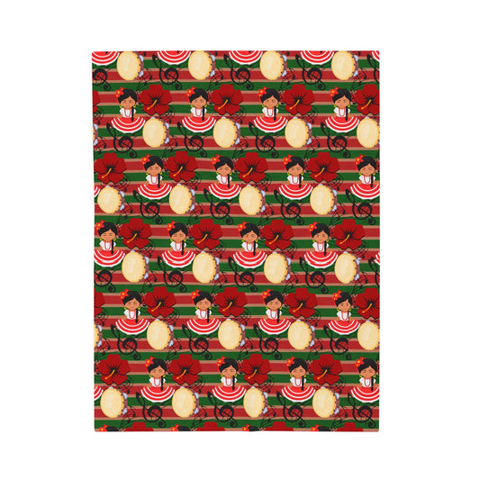 Feliz Navidad Blanket - Puerto Rico Jibara Girl and Maga Flower Navidad Boricua Design