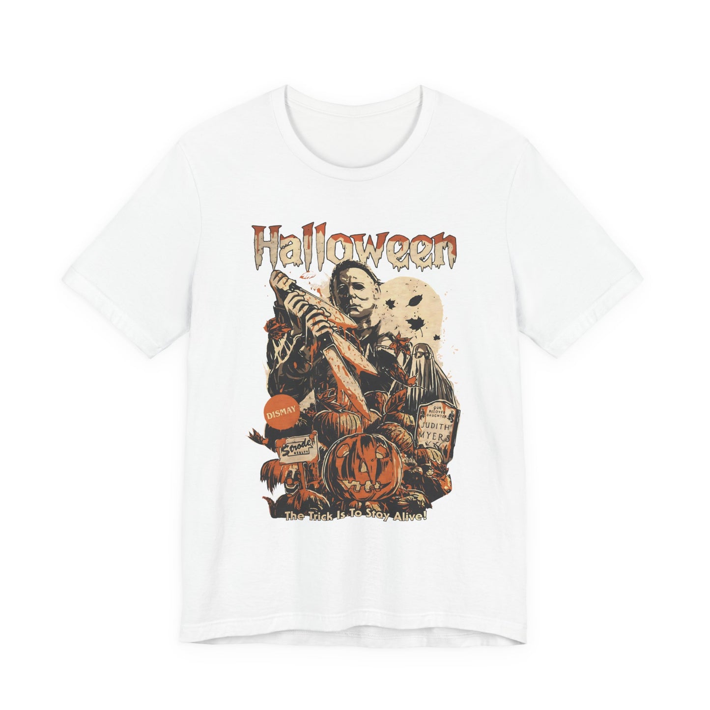 Halloween Horror Graphic Tee — Vintage Pumpkin & Masked Slasher T-Shirt
