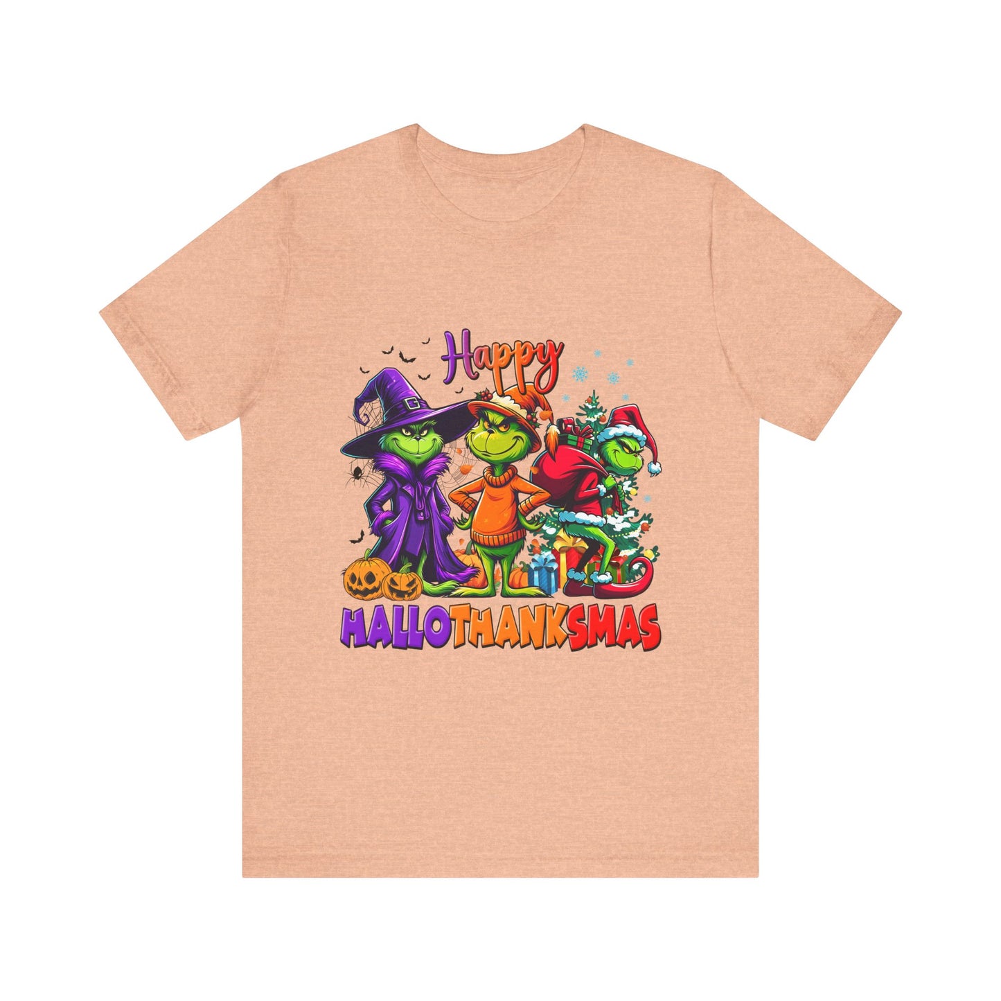 Happy HalloThanksmas Tee | Grinch-style Characters, Halloween Thanksgiving Christmas Mashup