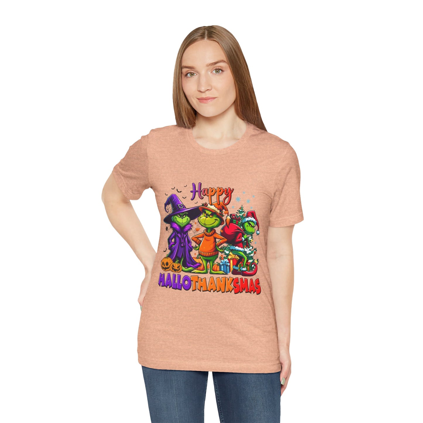 Happy HalloThanksmas Tee | Grinch-style Characters, Halloween Thanksgiving Christmas Mashup