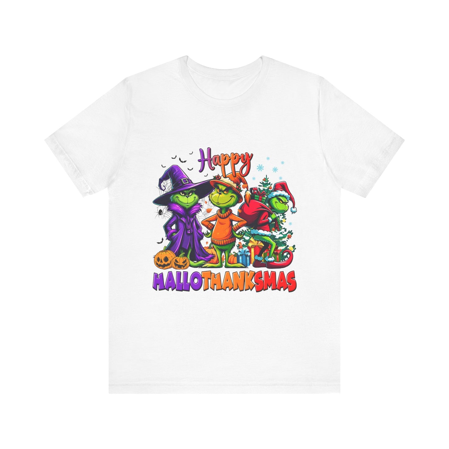 Happy HalloThanksmas Tee | Grinch-style Characters, Halloween Thanksgiving Christmas Mashup