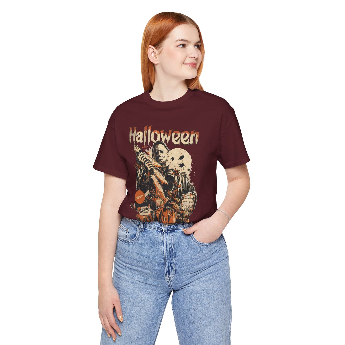 Halloween Horror Graphic Tee — Vintage Pumpkin & Masked Slasher T-Shirt
