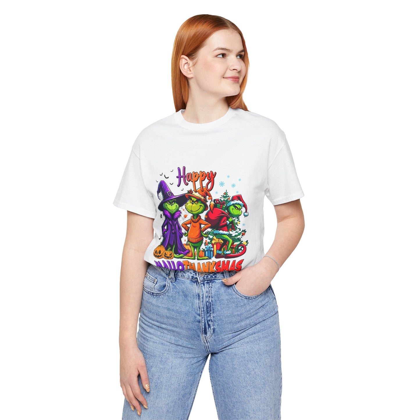 Happy HalloThanksmas Tee | Grinch-style Characters, Halloween Thanksgiving Christmas Mashup