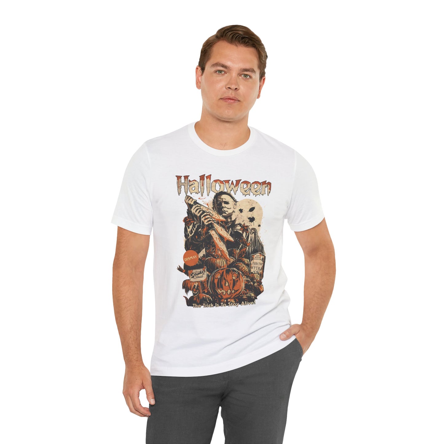 Halloween Horror Graphic Tee — Vintage Pumpkin & Masked Slasher T-Shirt