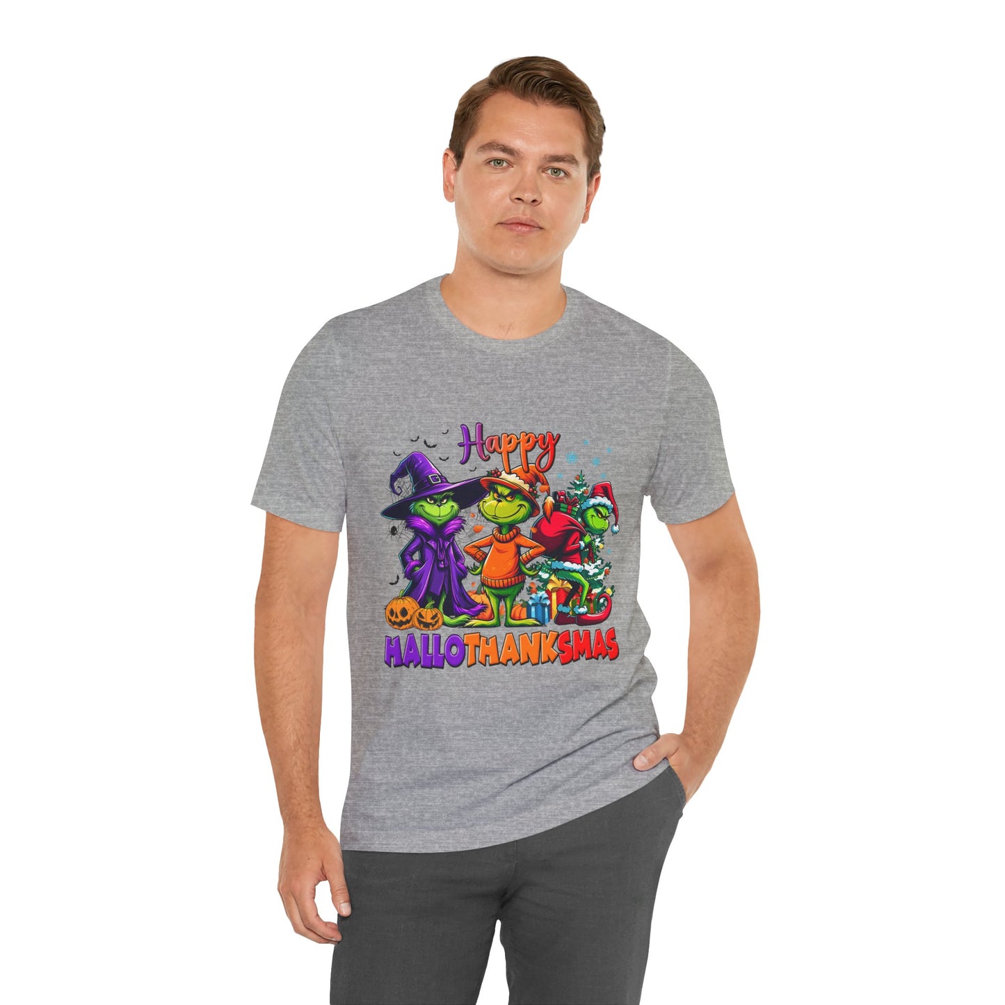 Happy HalloThanksmas Tee | Grinch-style Characters, Halloween Thanksgiving Christmas Mashup