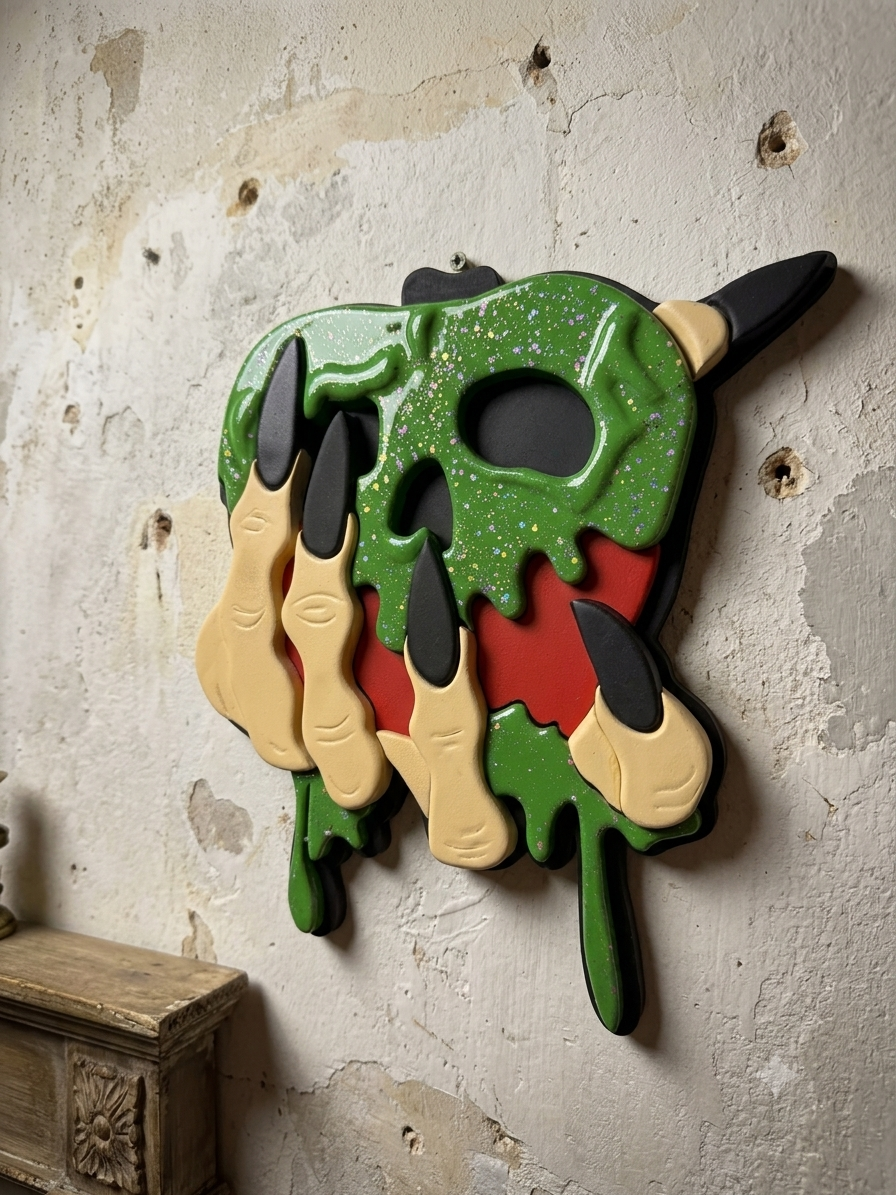 3D Layered Wood Poison Apple Wall Art – Gothic Spooky Home Decor