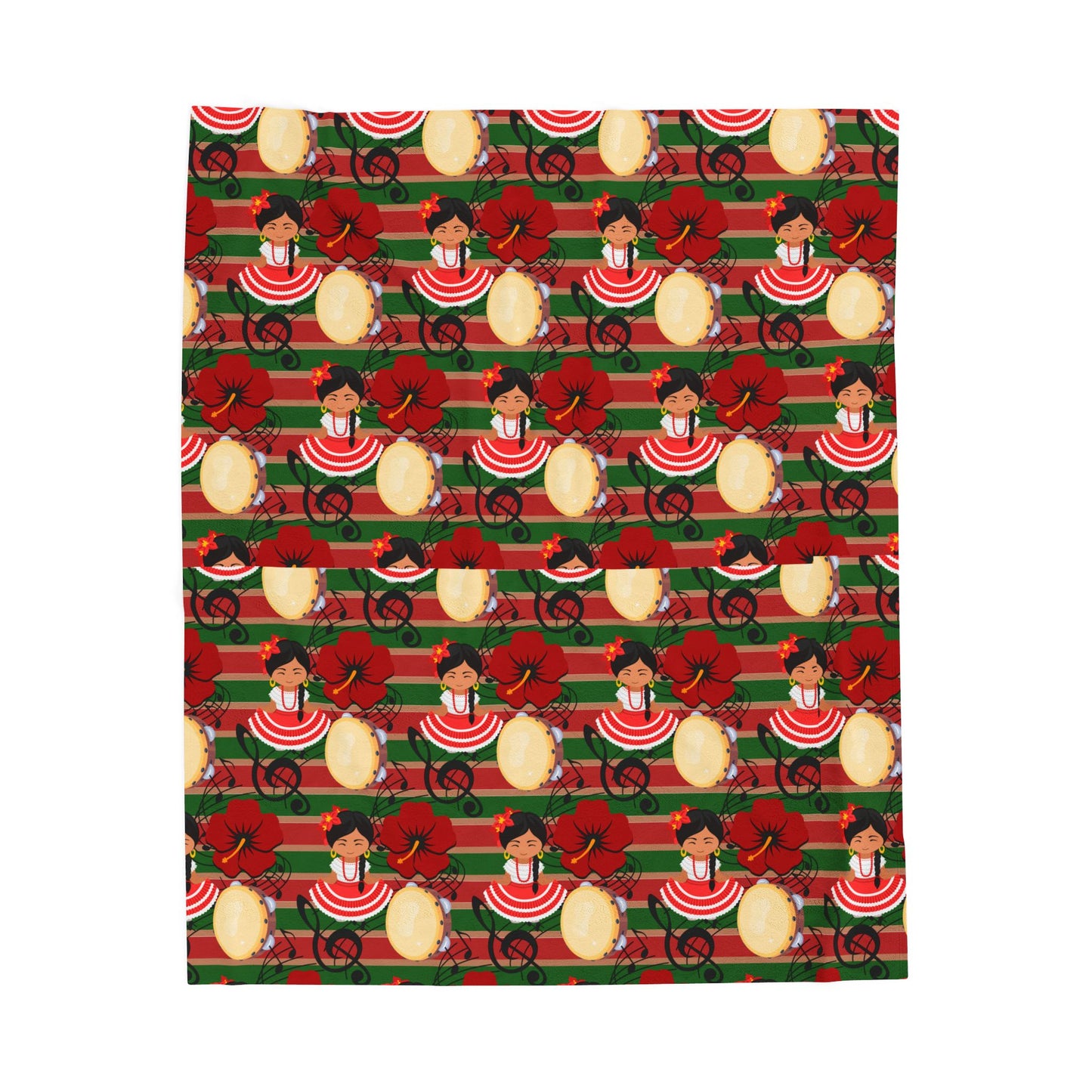 Feliz Navidad Blanket - Puerto Rico Jibara Girl and Maga Flower Navidad Boricua Design