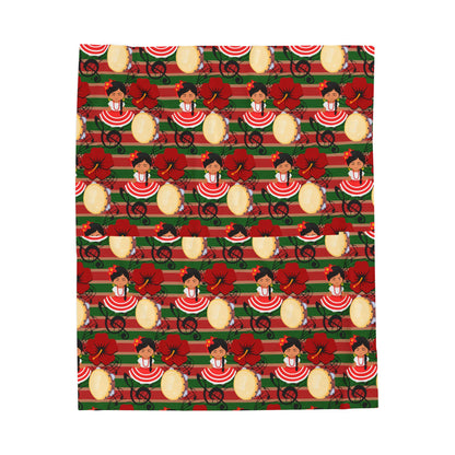 Feliz Navidad Blanket - Puerto Rico Jibara Girl and Maga Flower Navidad Boricua Design