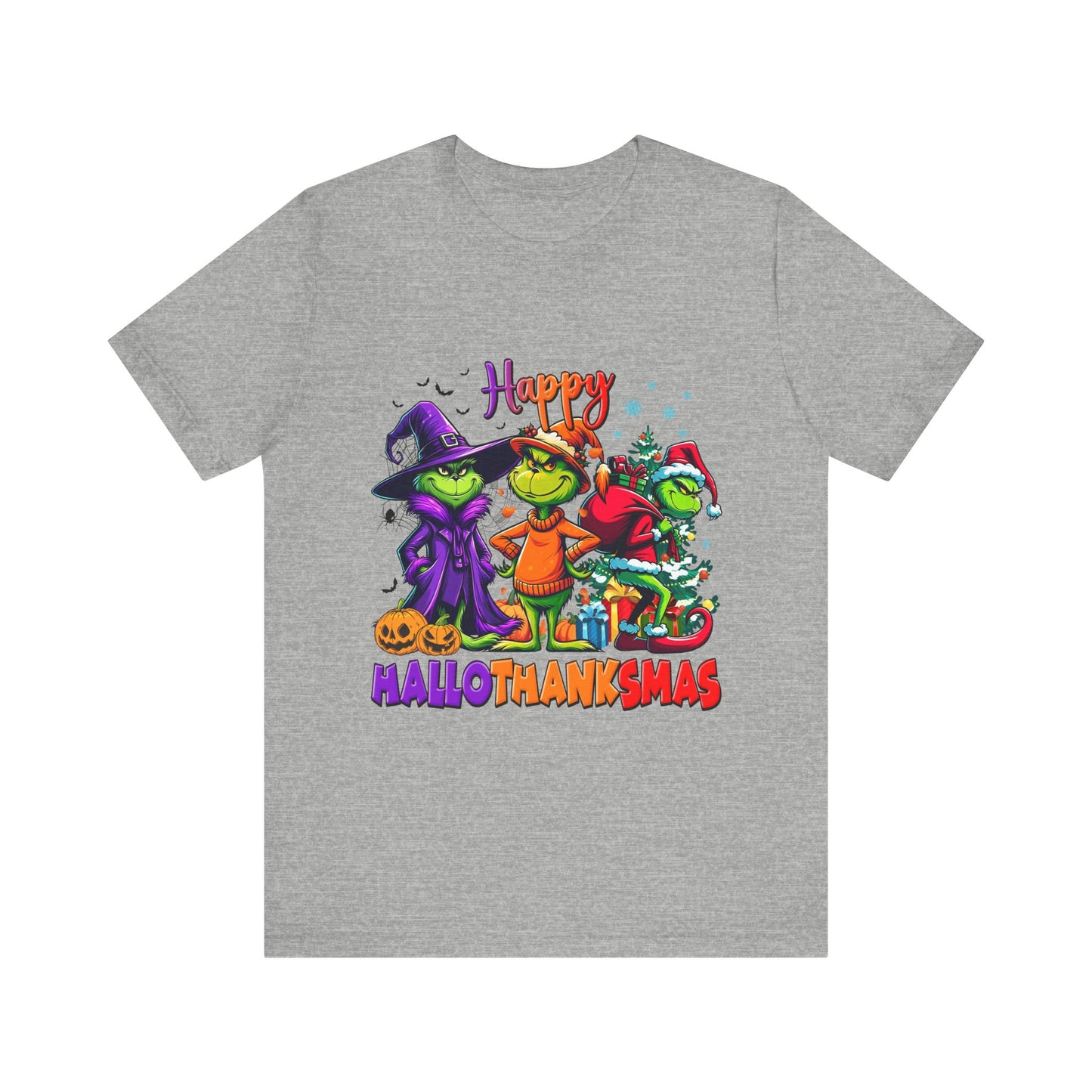 Happy HalloThanksmas Tee | Grinch-style Characters, Halloween Thanksgiving Christmas Mashup
