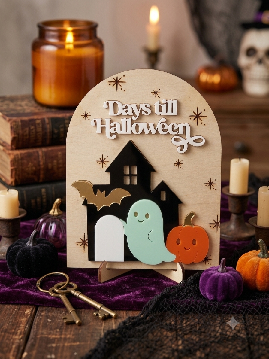 Halloween Countdown Sign | Wooden Spooky Advent Calendar | Pastel Halloween Decor Arch