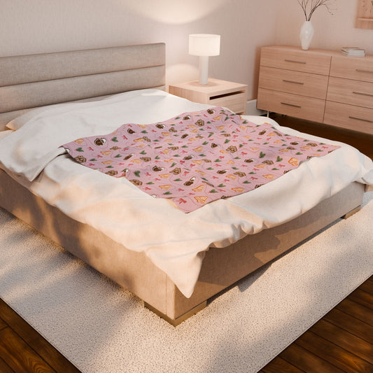 Velveteen Plush Blanket — Cute Pastel Gingerbread & Holiday Treats Throw