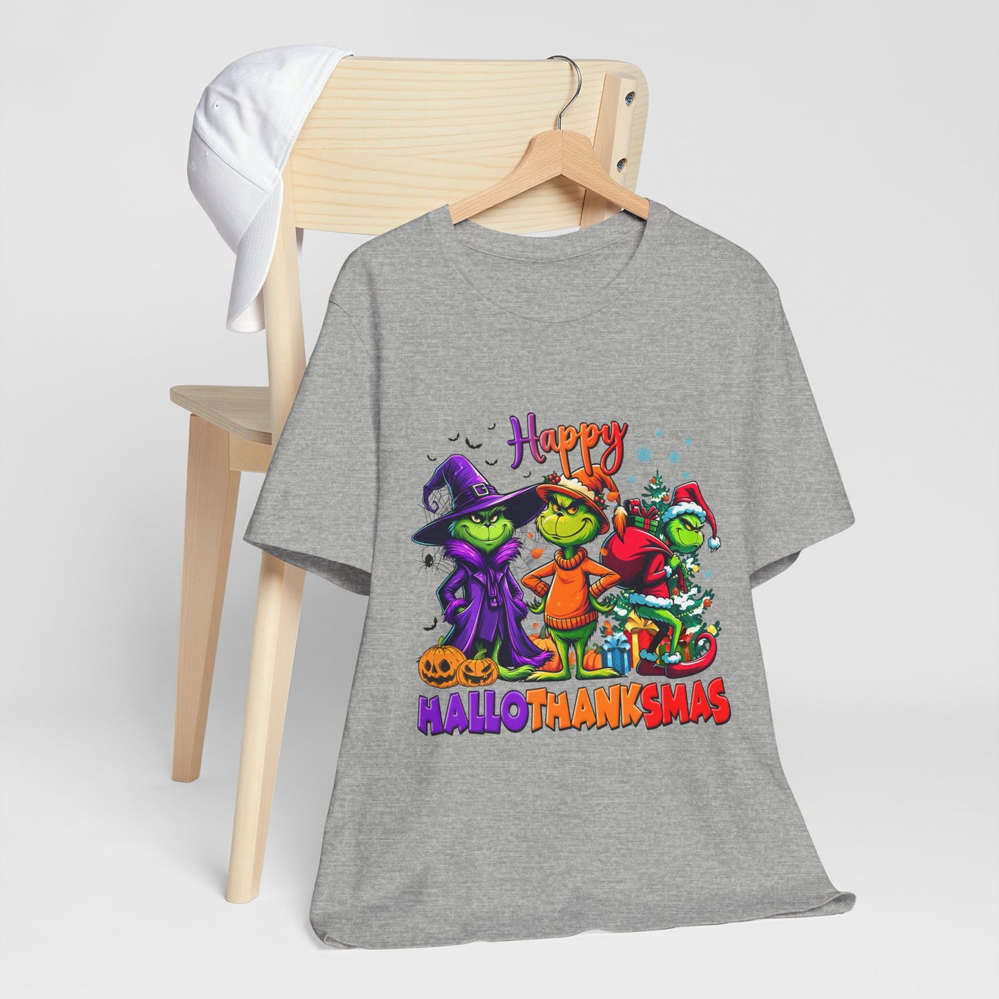 Happy HalloThanksmas Tee | Grinch-style Characters, Halloween Thanksgiving Christmas Mashup