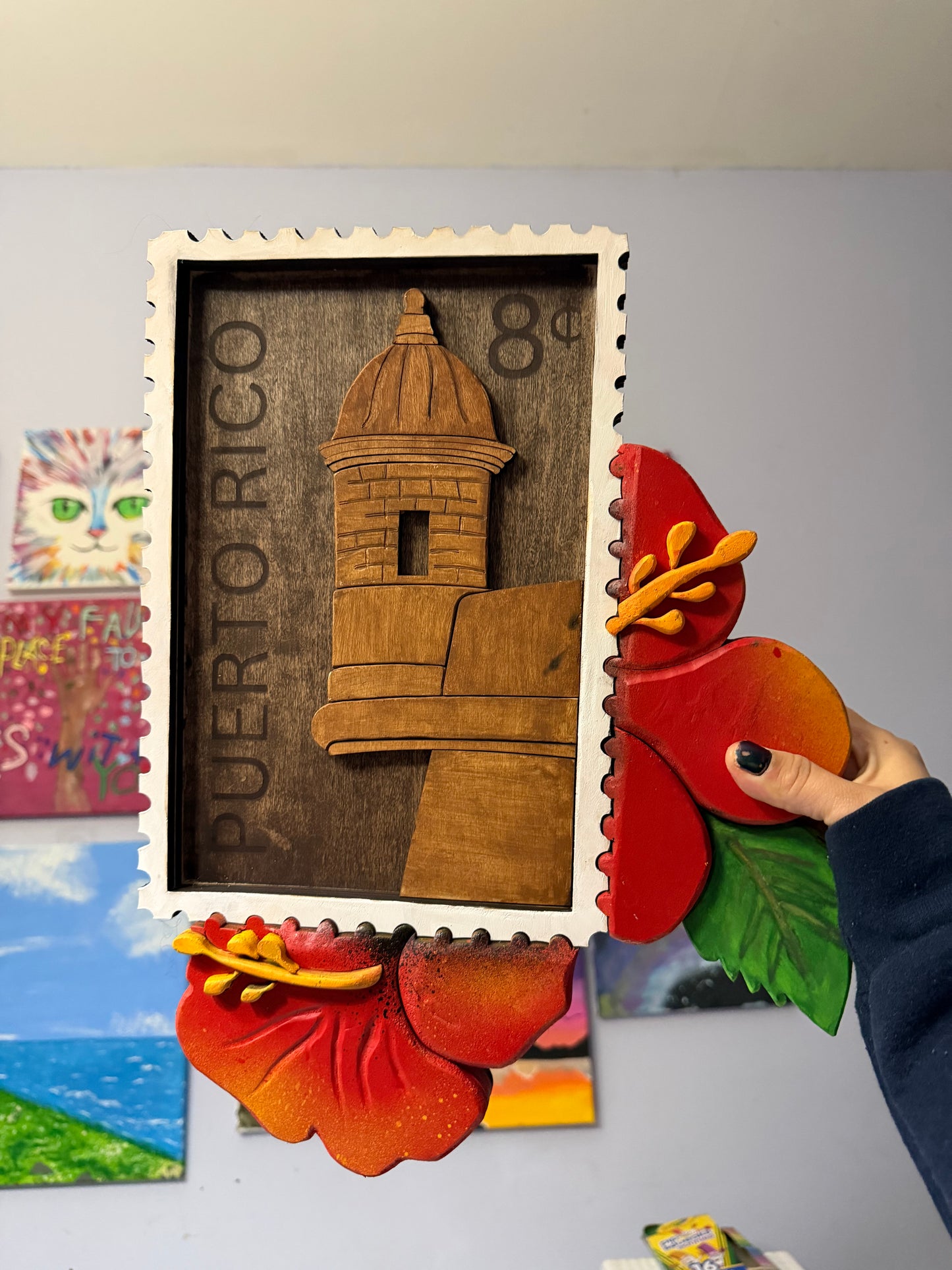 Puerto Rico El Morro Stamp 3D Wood Art - Layered Wooden Heritage Decor
