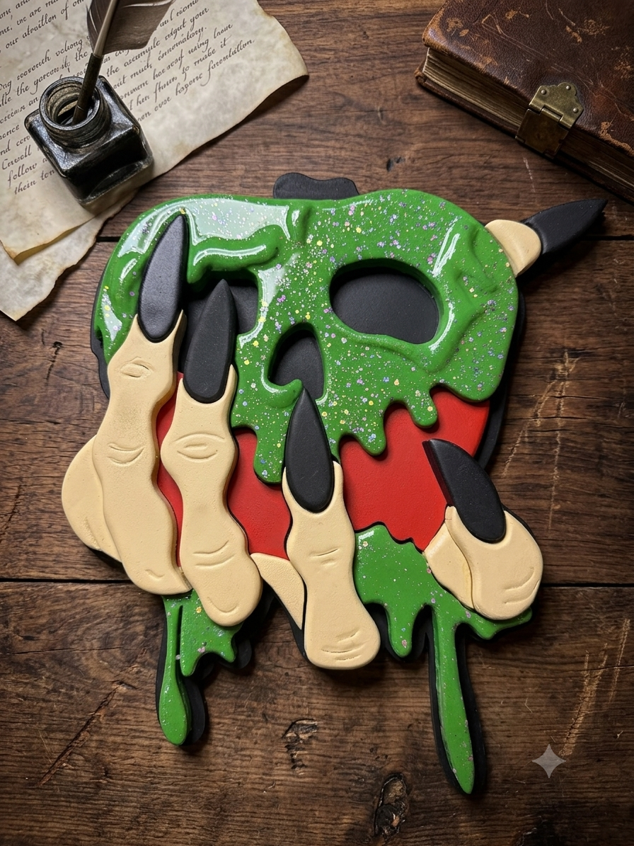 3D Layered Wood Poison Apple Wall Art – Gothic Spooky Home Decor