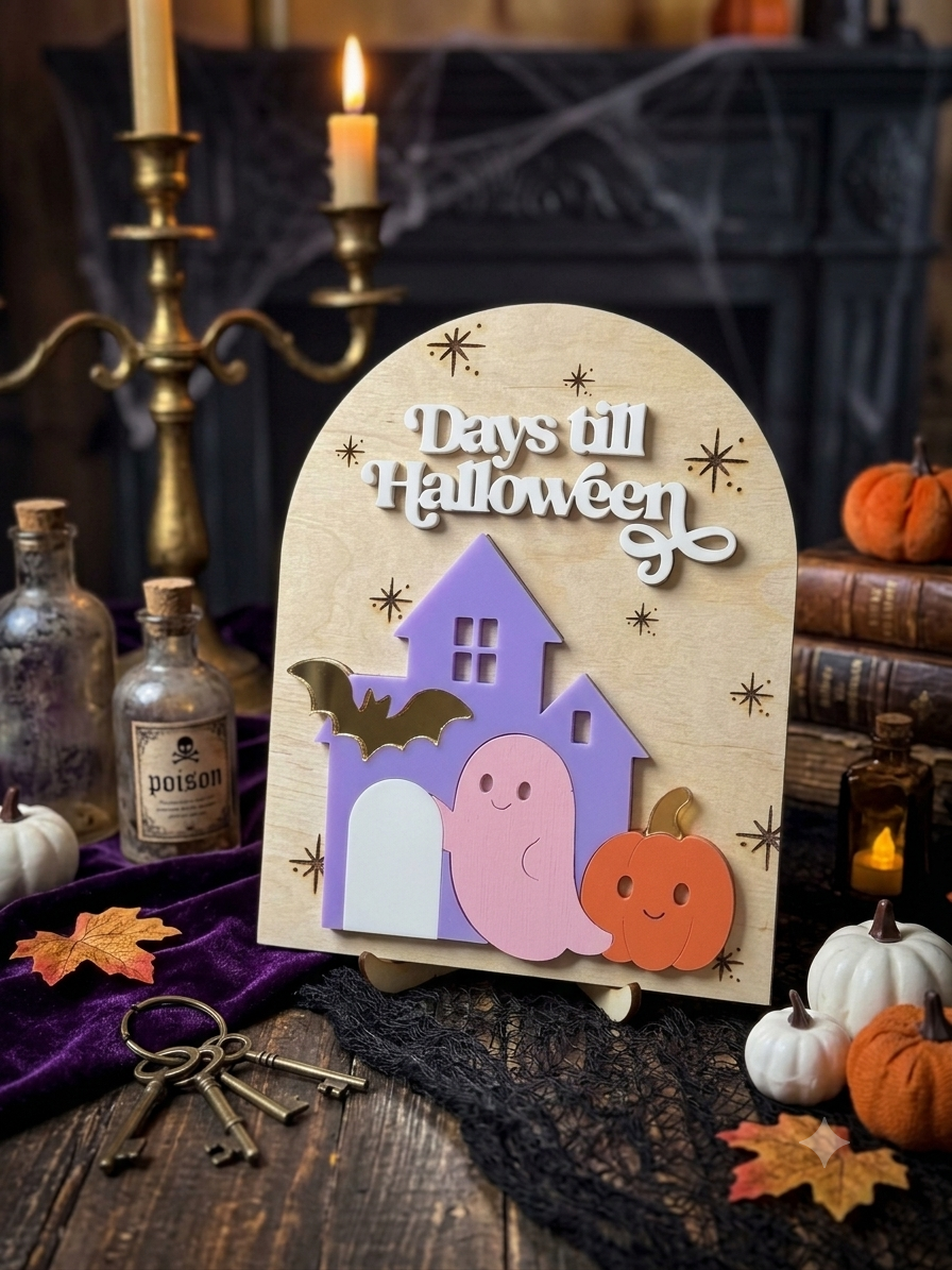 Halloween Countdown Sign | Wooden Spooky Advent Calendar | Pastel Halloween Decor Arch
