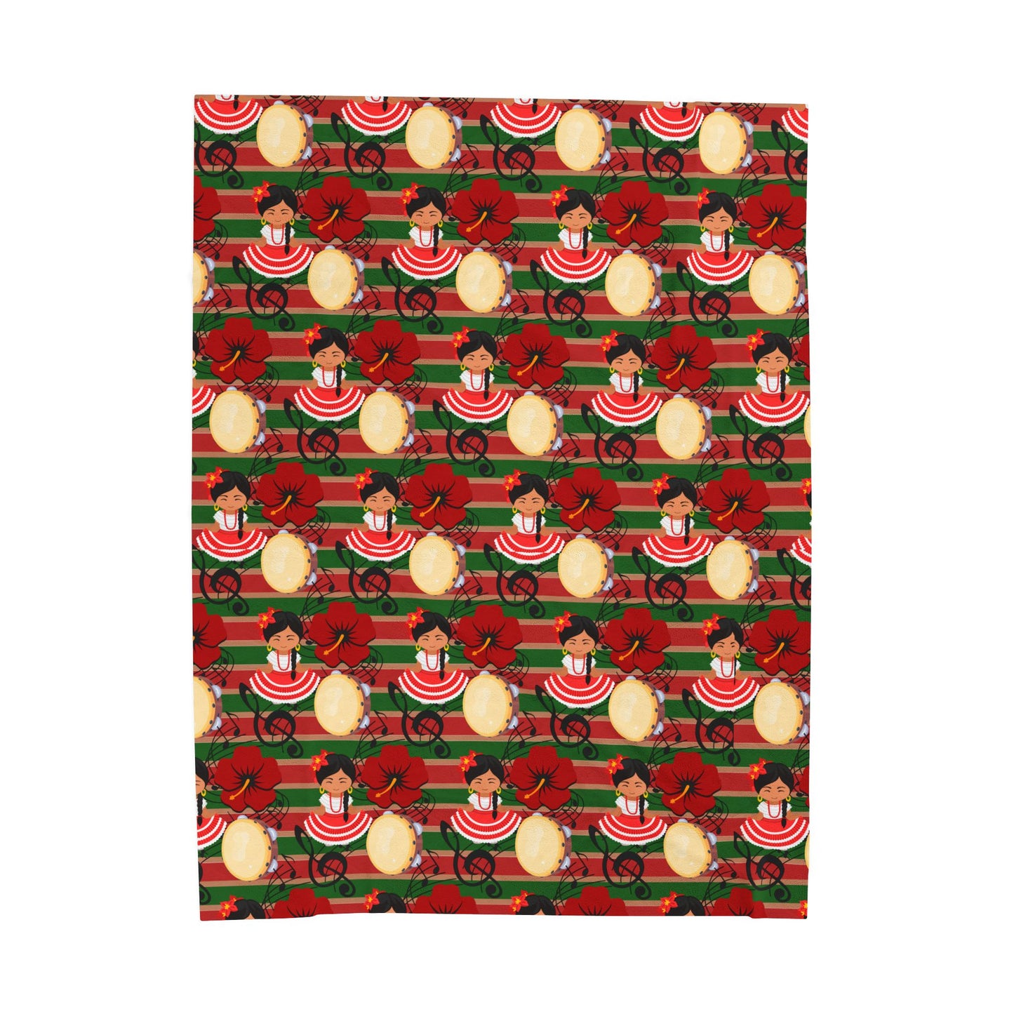 Feliz Navidad Blanket - Puerto Rico Jibara Girl and Maga Flower Navidad Boricua Design