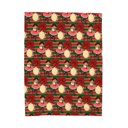 Feliz Navidad Blanket - Puerto Rico Jibara Girl and Maga Flower Navidad Boricua Design