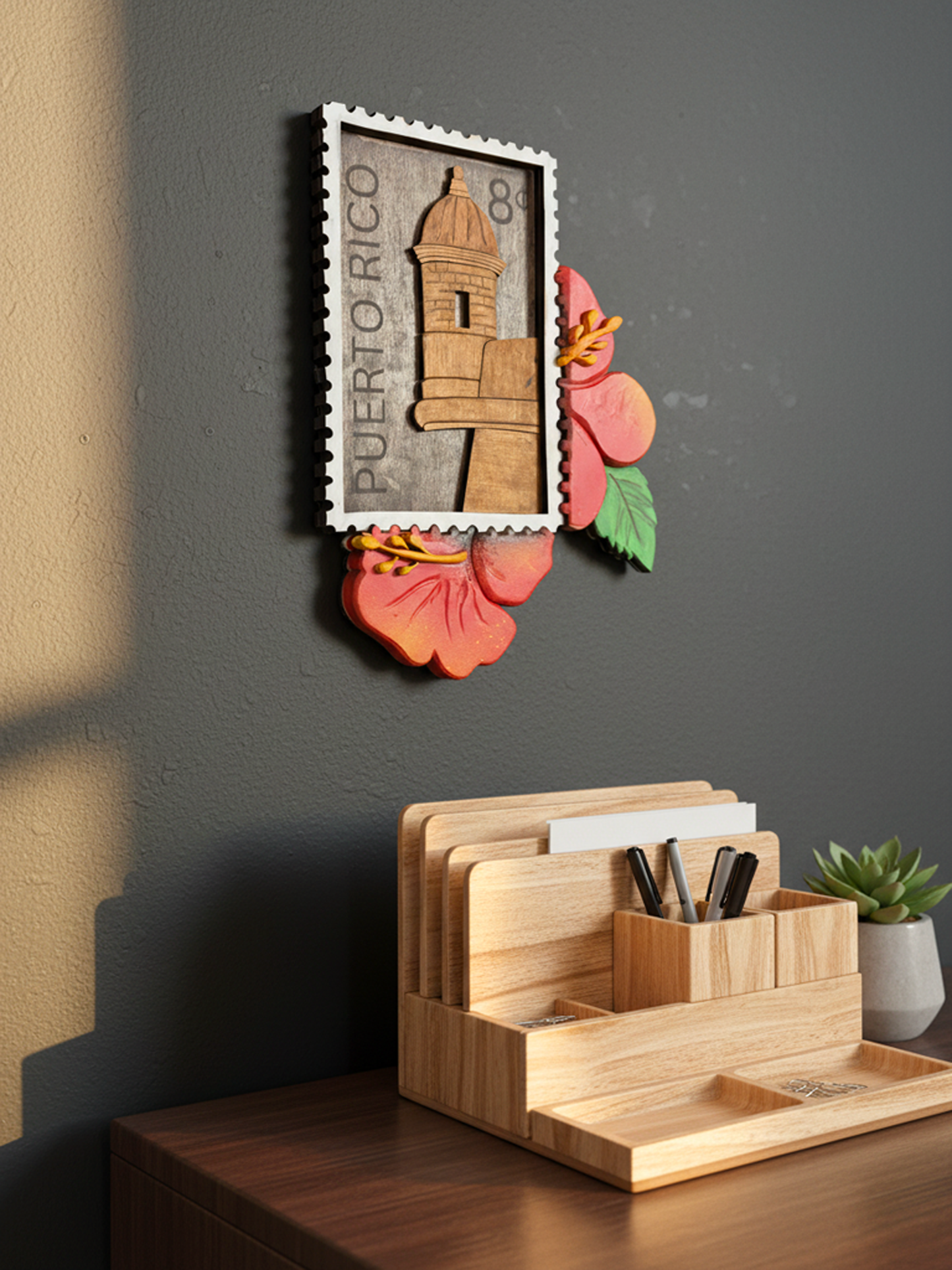 Puerto Rico El Morro Stamp 3D Wood Art - Layered Wooden Heritage Decor