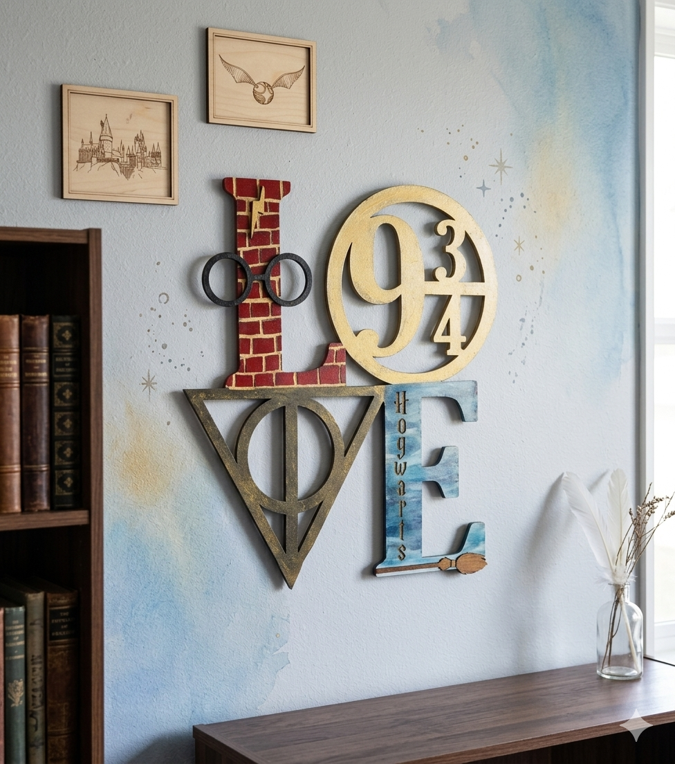 Harry Potter Inspired 3D LOVE Sign - Hogwarts Wooden Wall Art Decor