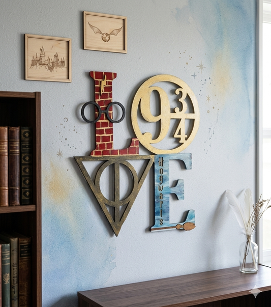 Harry Potter Inspired 3D LOVE Sign - Hogwarts Wooden Wall Art Decor