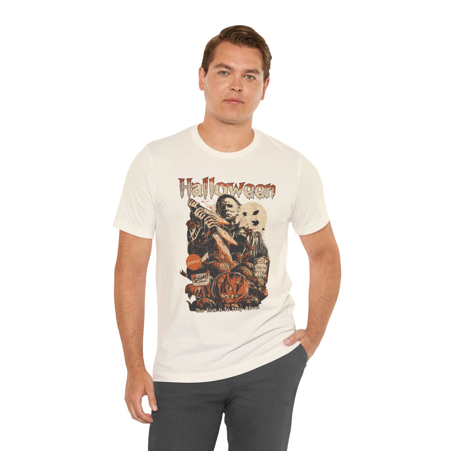 Halloween Horror Graphic Tee — Vintage Pumpkin & Masked Slasher T-Shirt