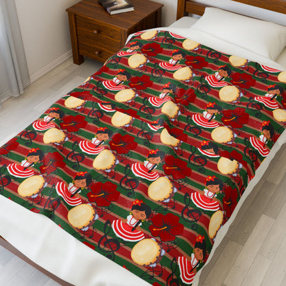 Feliz Navidad Blanket - Puerto Rico Jibara Girl and Maga Flower Navidad Boricua Design