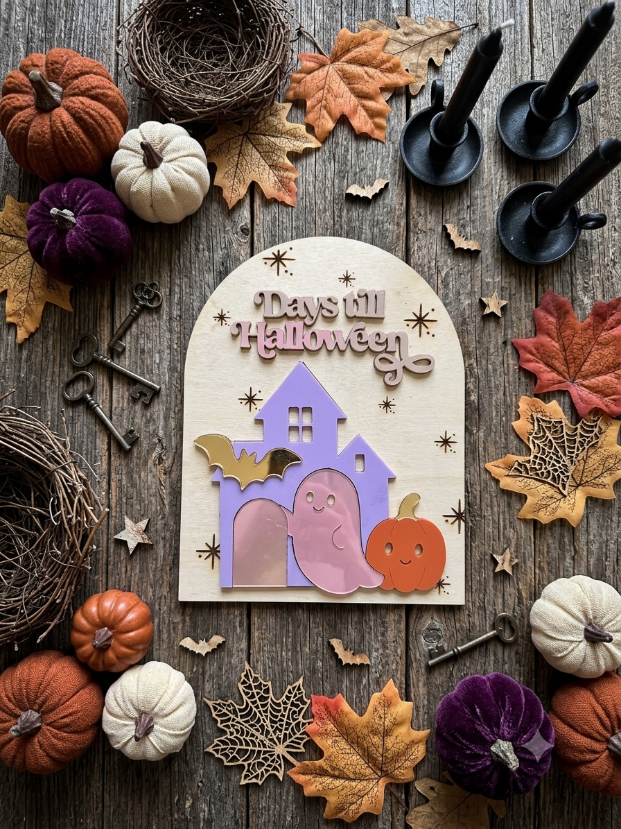 Halloween Countdown Sign | Wooden Spooky Advent Calendar | Pastel Halloween Decor Arch