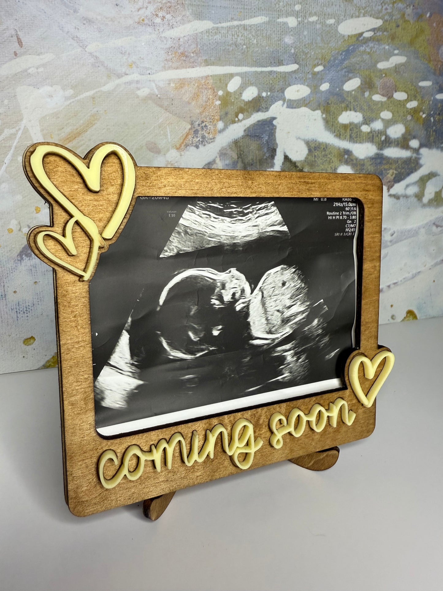 Wooden Baby Sonogram Frame – Coming Soon Sonogram Photo Holder, Pregnancy Reveal Gift, Baby Shower Nursery Decor