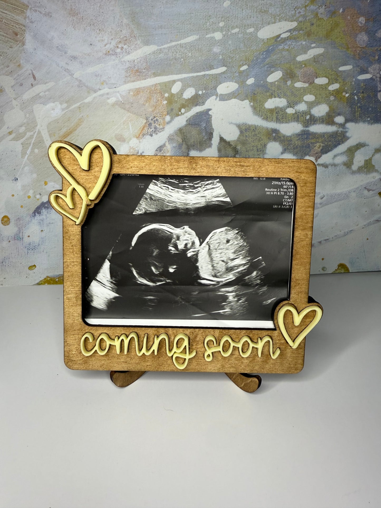 Wooden Baby Sonogram Frame – Coming Soon Sonogram Photo Holder, Pregnancy Reveal Gift, Baby Shower Nursery Decor