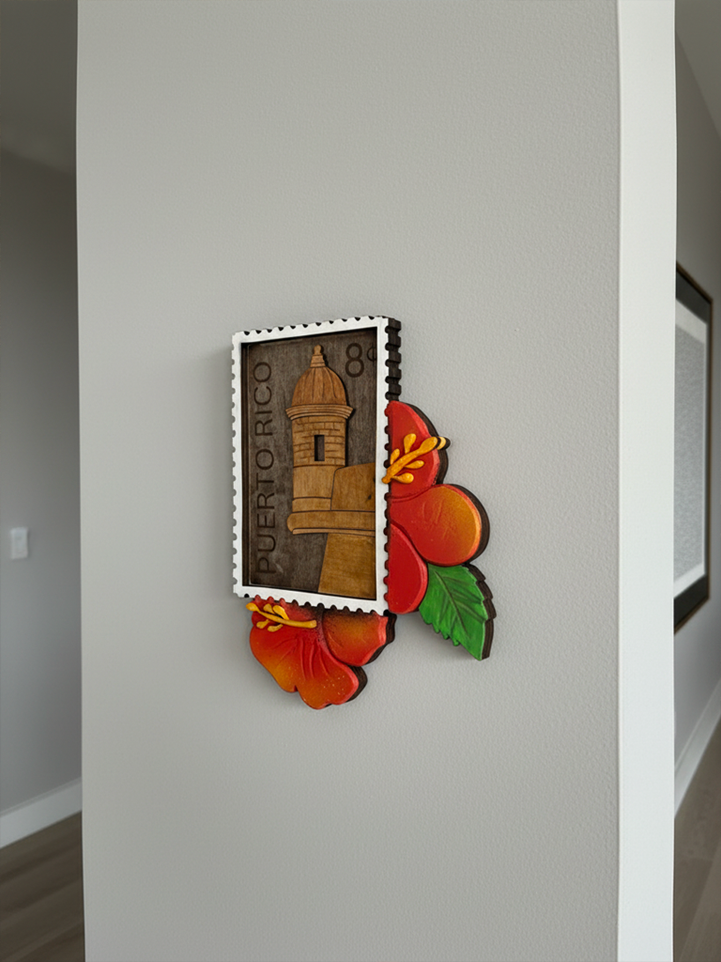 Puerto Rico El Morro Stamp 3D Wood Art - Layered Wooden Heritage Decor