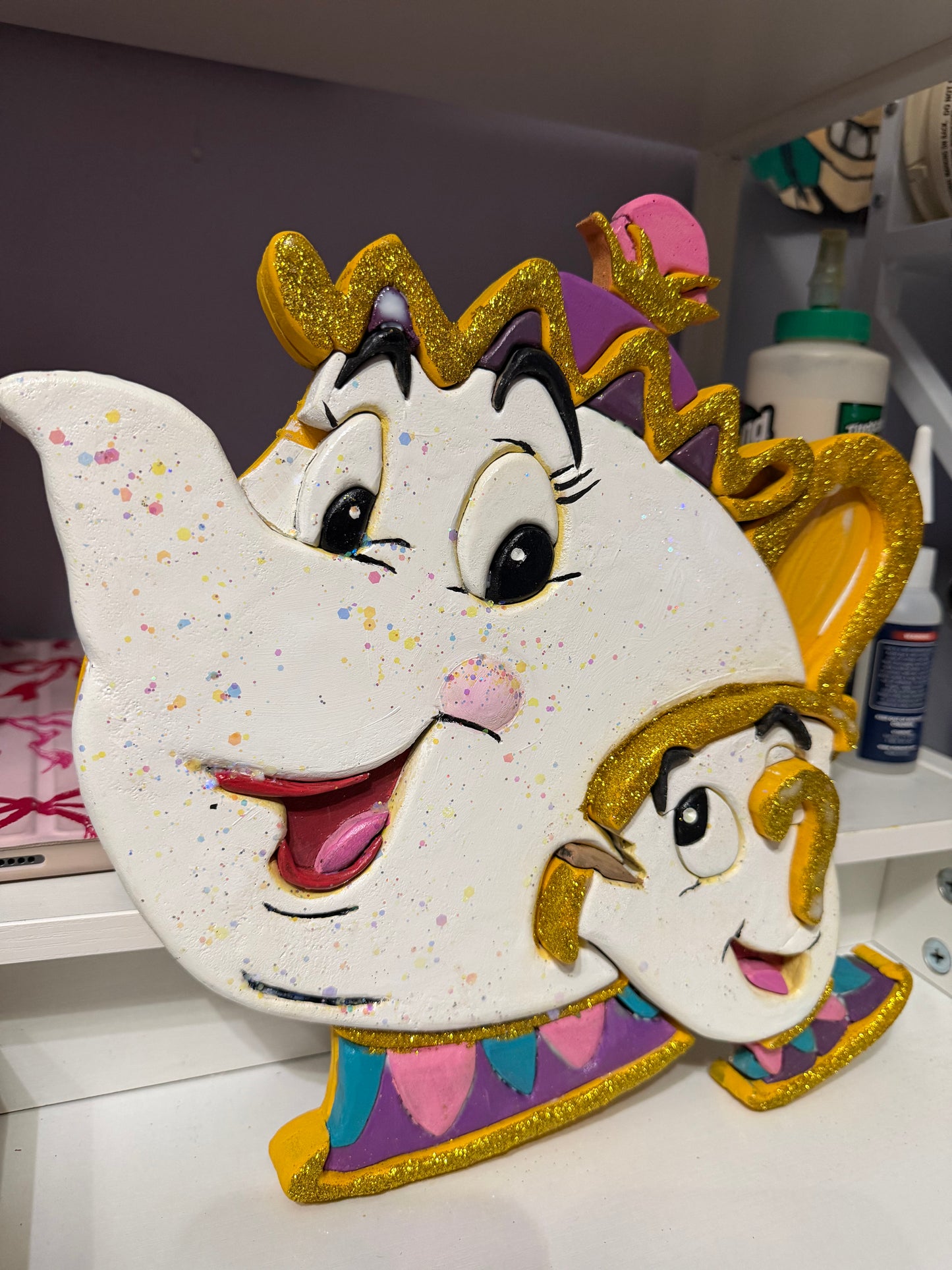 Mrs. Potts and Chip 3D Wood Wall Art - Layered Beauty and the Beast Decor