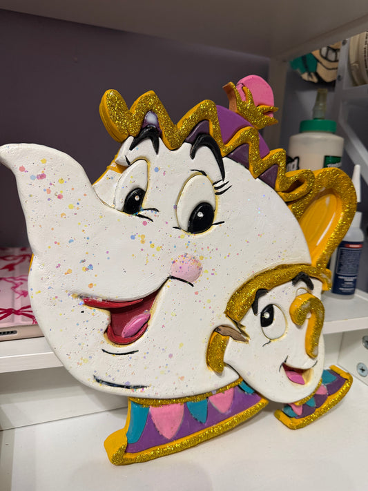 Mrs. Potts and Chip 3D Wood Wall Art - Layered Beauty and the Beast Decor