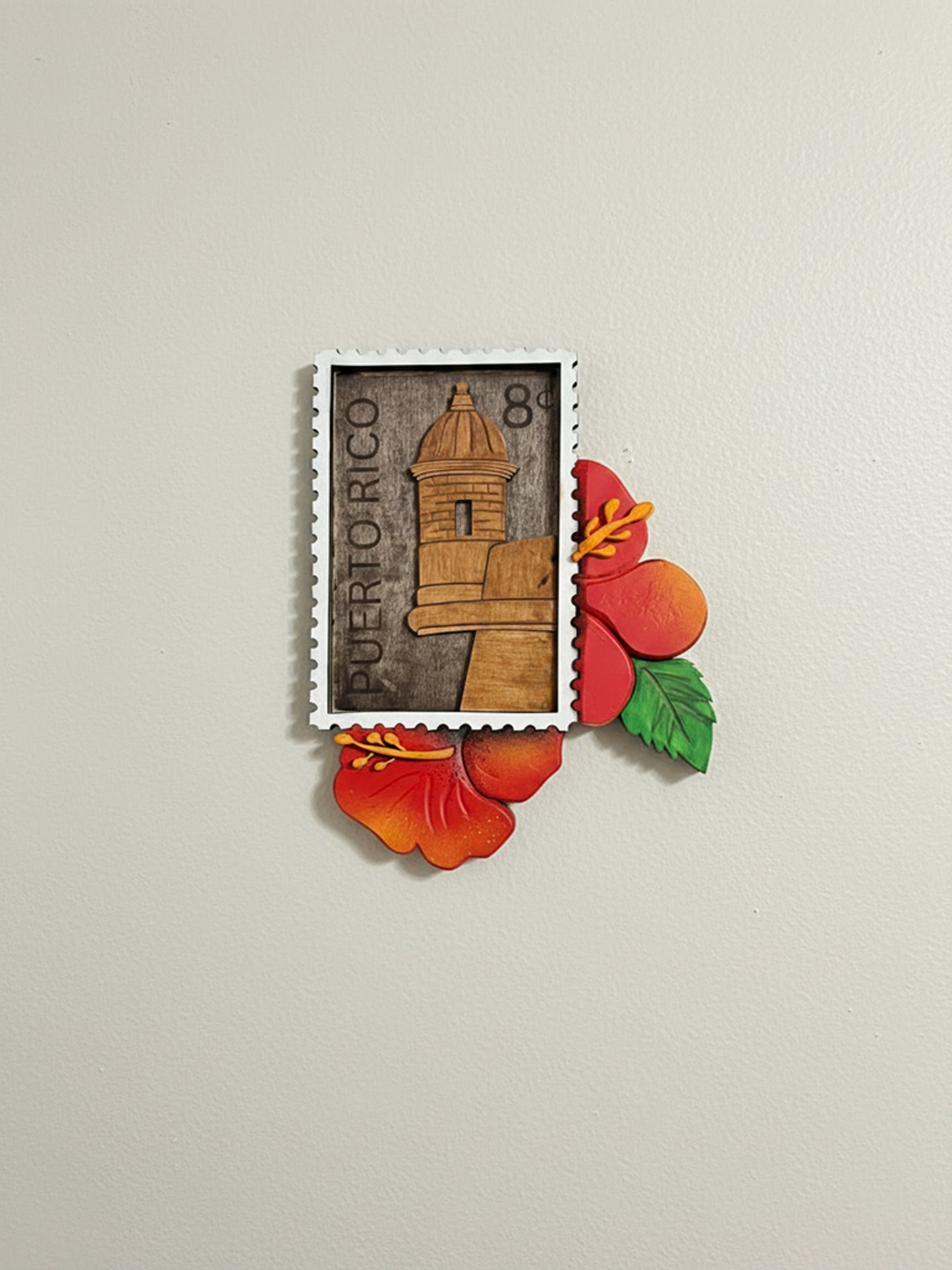 Puerto Rico El Morro Stamp 3D Wood Art - Layered Wooden Heritage Decor