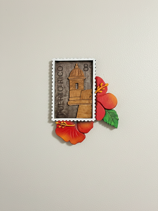 Puerto Rico El Morro Stamp 3D Wood Art - Layered Wooden Heritage Decor