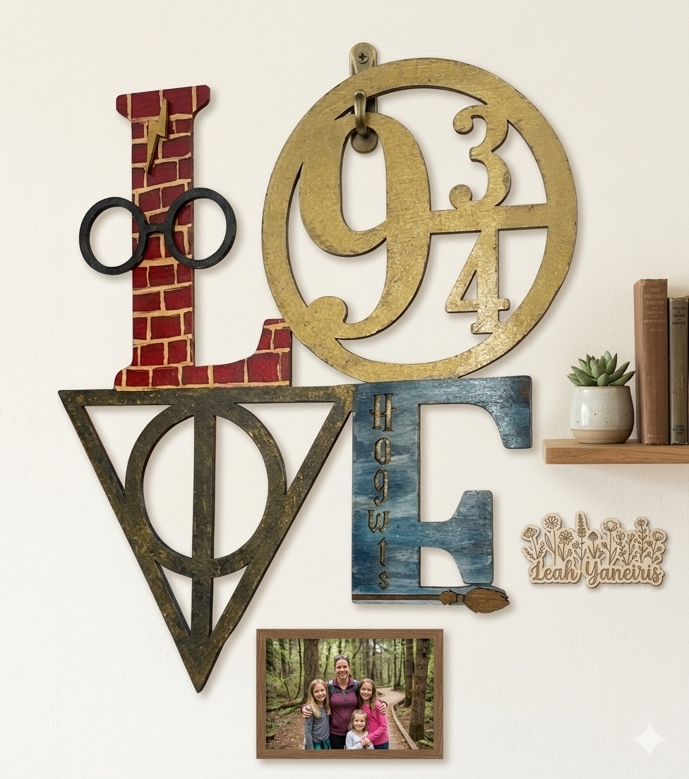 Harry Potter Inspired 3D LOVE Sign - Hogwarts Wooden Wall Art Decor