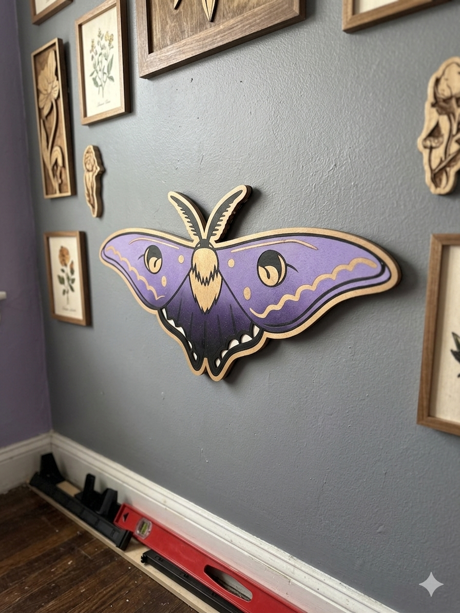 3D Layered Wood Luna Moth Wall Art – Large Celestial Insect Sign, Whimsical Boho Nursery & Bedroom Decor